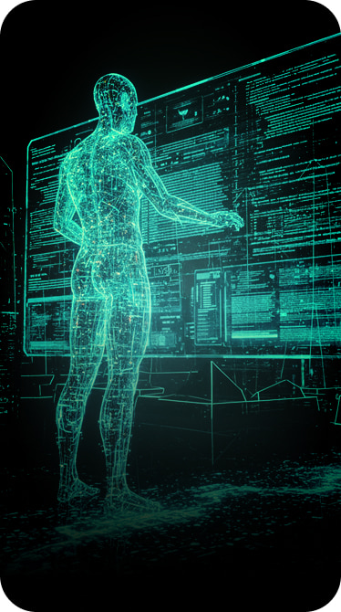 Web development visualization with code and wireframe